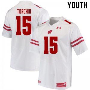 Youth Wisconsin Badgers NCAA #15 John Torchio White Authentic Under Armour Stitched College Football Jersey JB31Z23UW